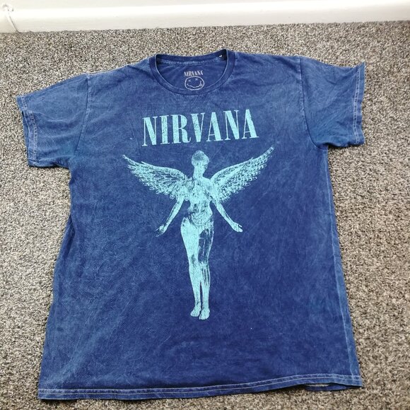 Nirvana T-Shirt In Utero Tie Dye Distressed Blue Mens Large - Picture 1 of 4